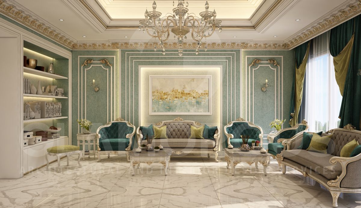 غرفة معيشة على النمط الكلاسيكي