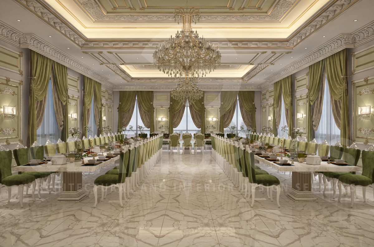 غرفة طعام فخمة على الطراز الكلاسيكي