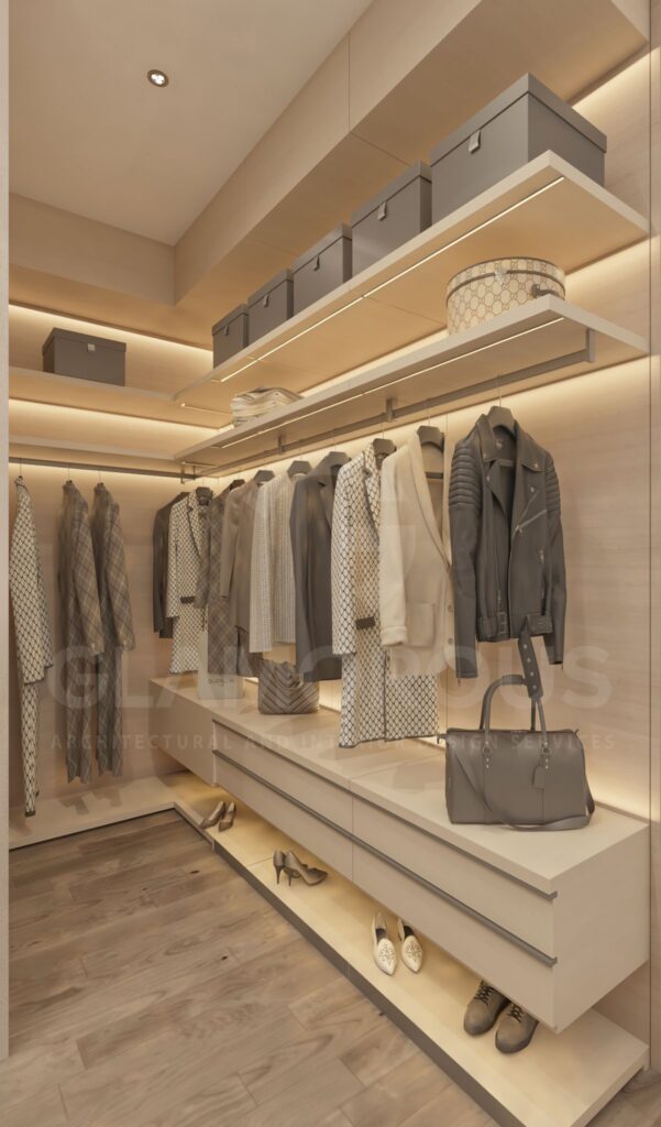 غرفة ملابس بيضاء