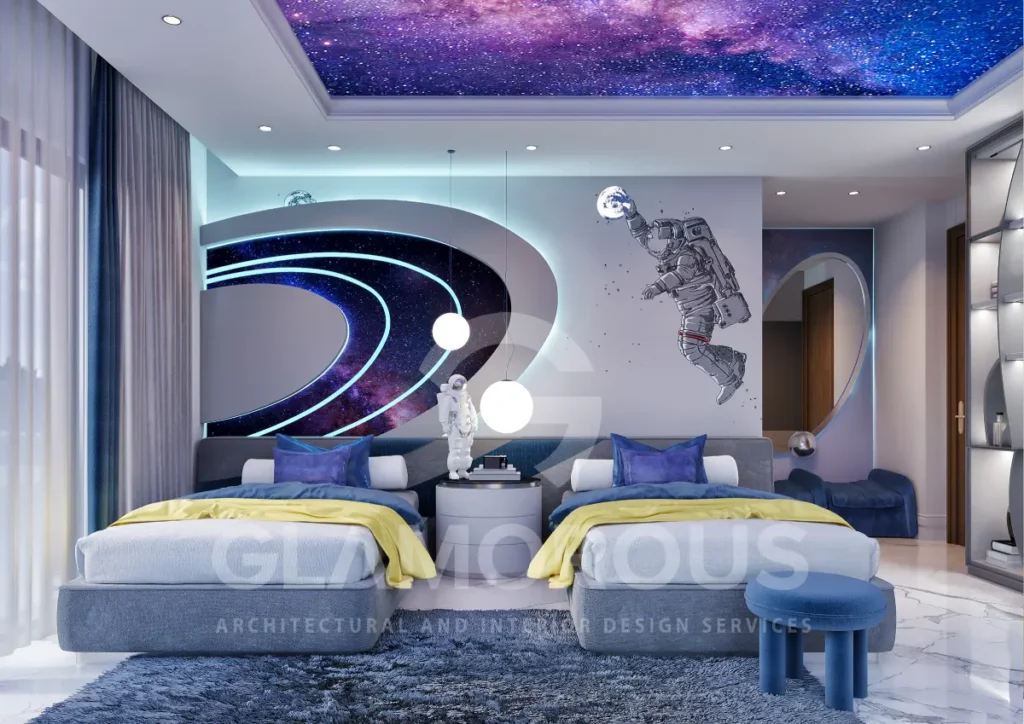 غرفة نوم اطفال بثيمة فضاء