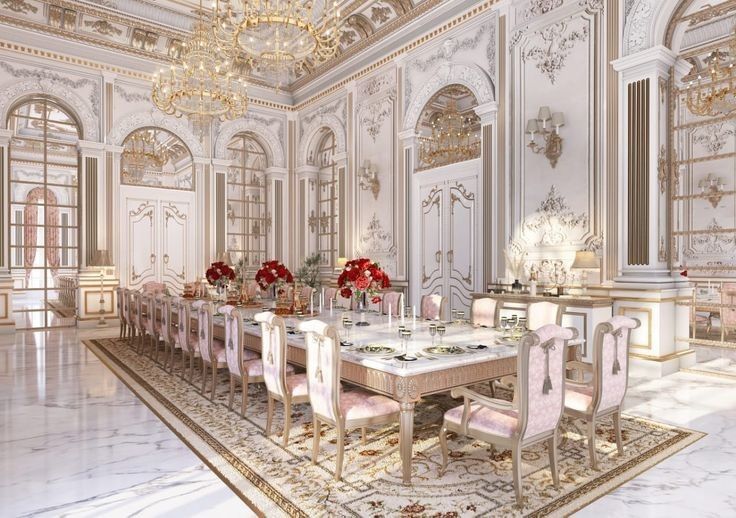 تصميم غرفة الطعام لفيلا كلاسيكية