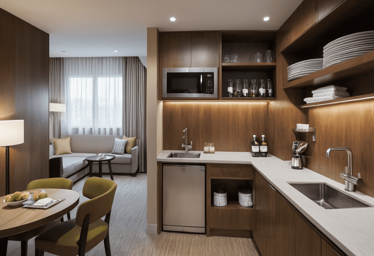 hotel room kitchenette design