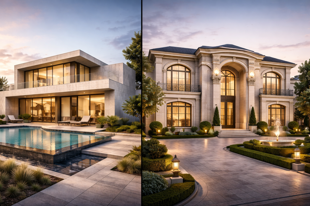 تصميم واجهات مودرن أو تصميم واجهات كلاسيك في الرياض: أيهما يناسب منزلك؟