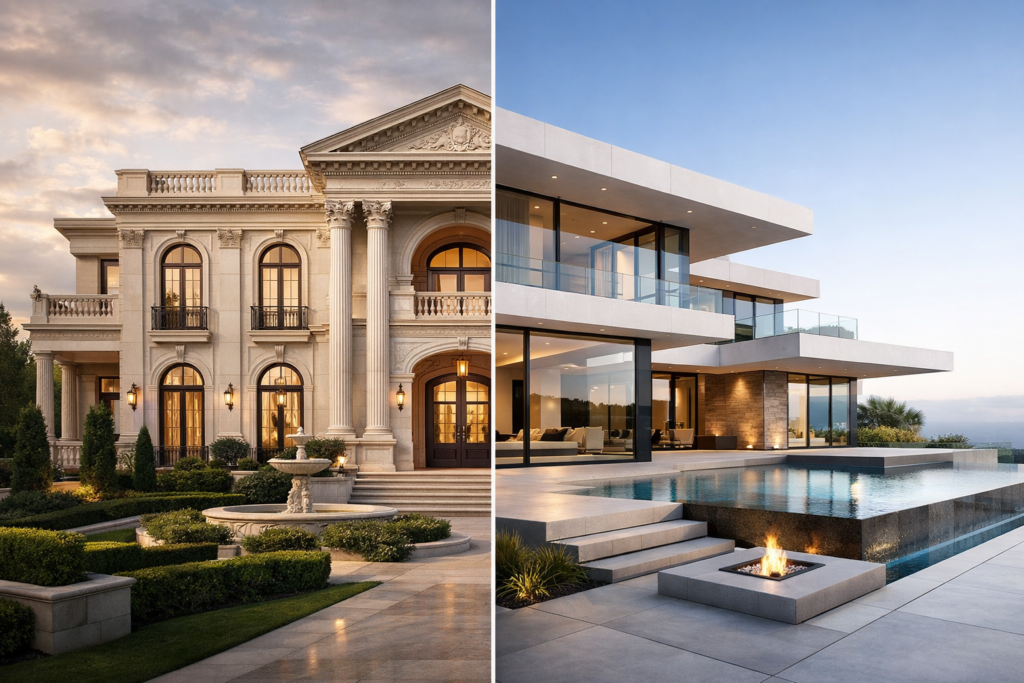 تصميم واجهات مودرن أو تصميم واجهات كلاسيك في الرياض: أيهما يناسب منزلك؟
