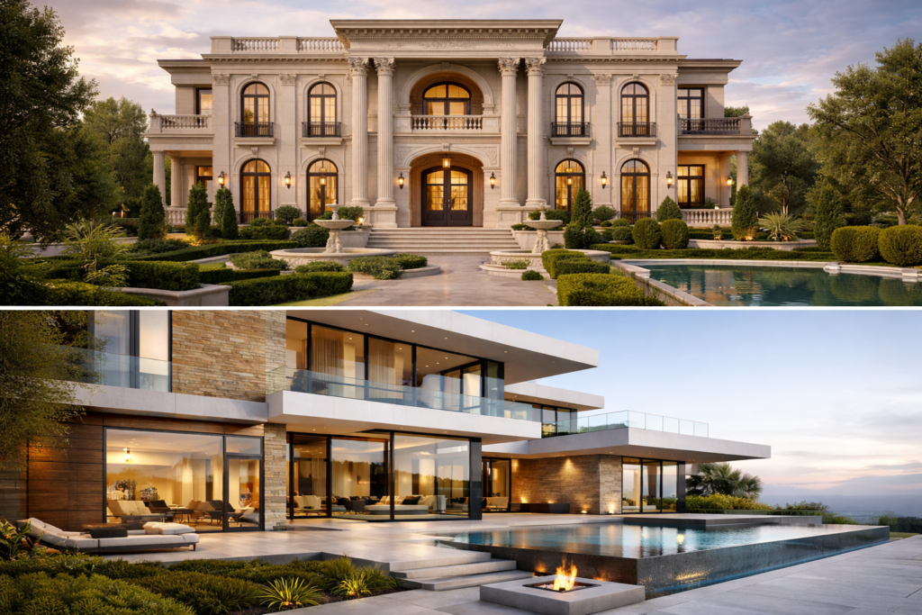 تصميم واجهات مودرن أو تصميم واجهات كلاسيك في الرياض: أيهما يناسب منزلك؟